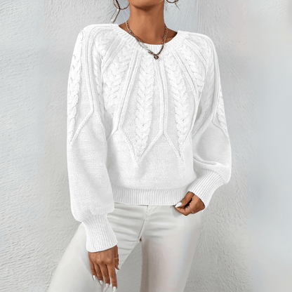 Bonita | Cable Knit Puff Sleeve Jumper with Round Neck