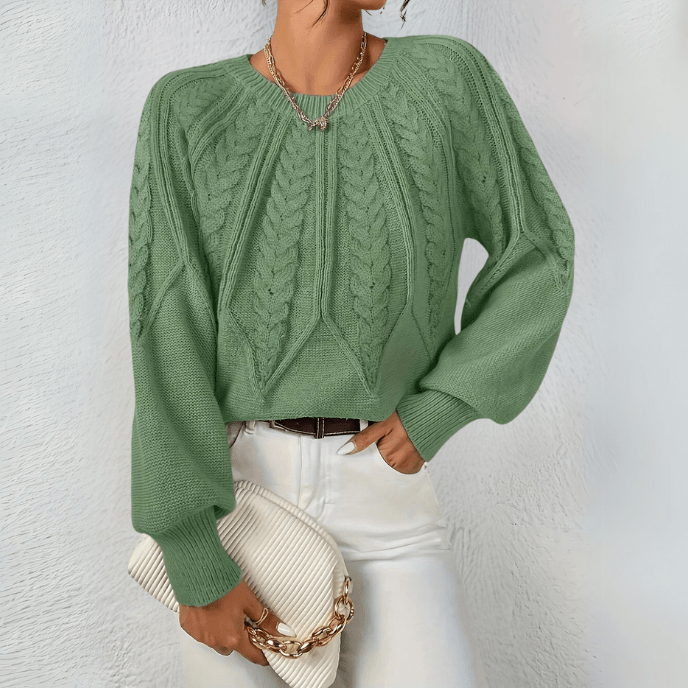 Bonita | Cable Knit Puff Sleeve Jumper with Round Neck