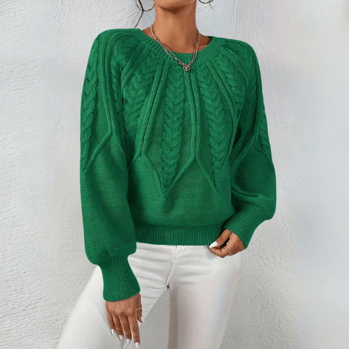 Bonita | Cable Knit Puff Sleeve Jumper with Round Neck