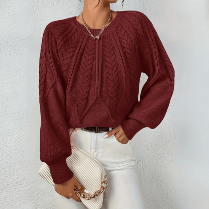 Bonita | Cable Knit Puff Sleeve Jumper with Round Neck