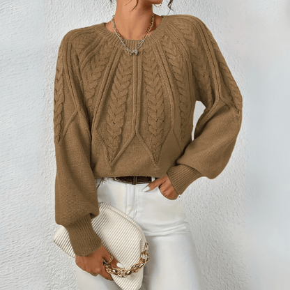 Bonita | Cable Knit Puff Sleeve Jumper with Round Neck