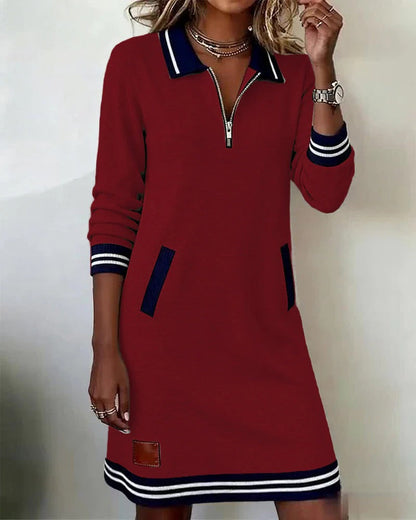 Isobel | Half-Zip Sweatshirt Mini Dress with Contrast Trim