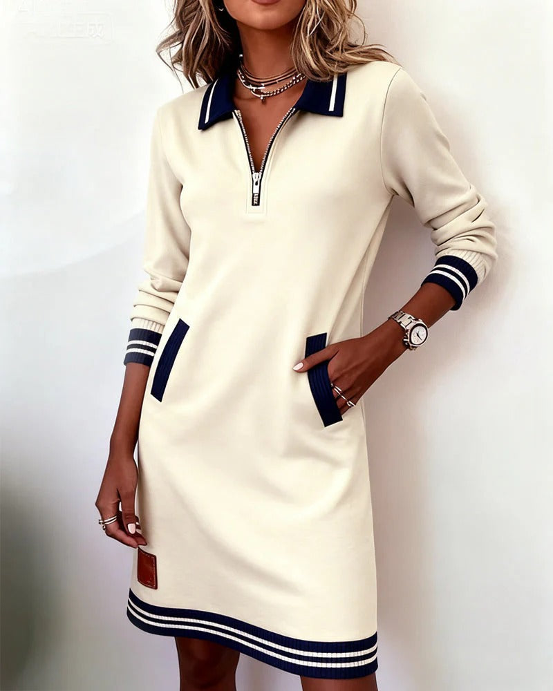 Isobel | Half-Zip Sweatshirt Mini Dress with Contrast Trim