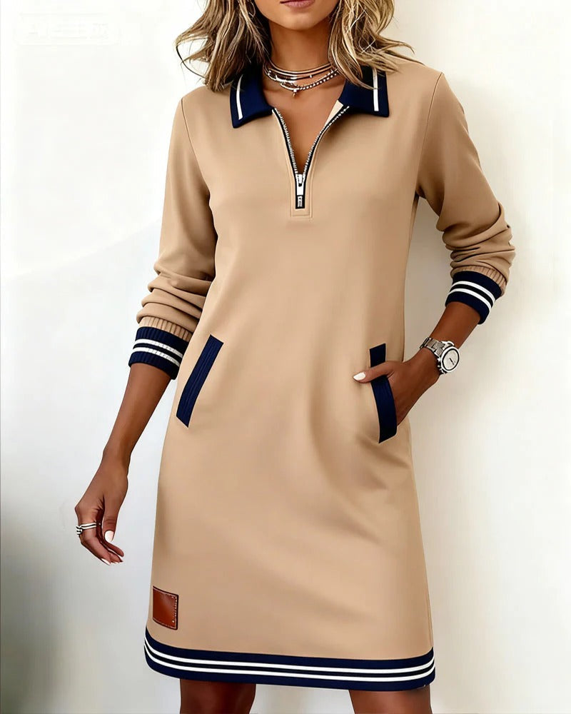 Isobel | Half-Zip Sweatshirt Mini Dress with Contrast Trim