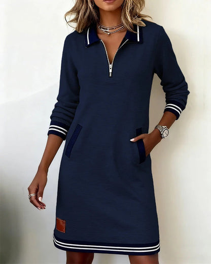 Isobel | Half-Zip Sweatshirt Mini Dress with Contrast Trim