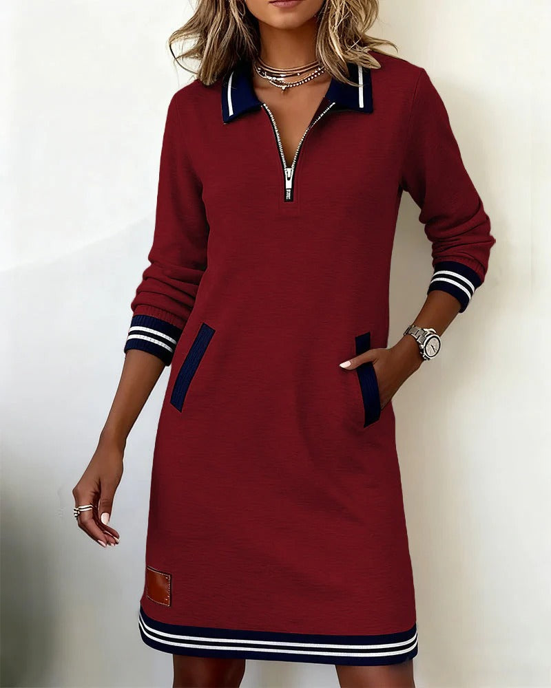 Isobel | Half-Zip Sweatshirt Mini Dress with Contrast Trim