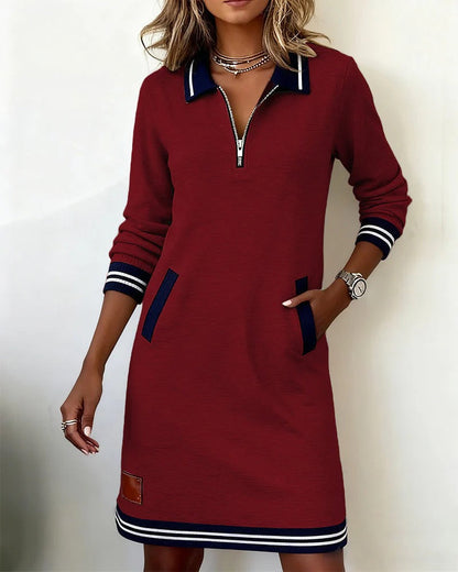 Isobel | Half-Zip Sweatshirt Mini Dress with Contrast Trim