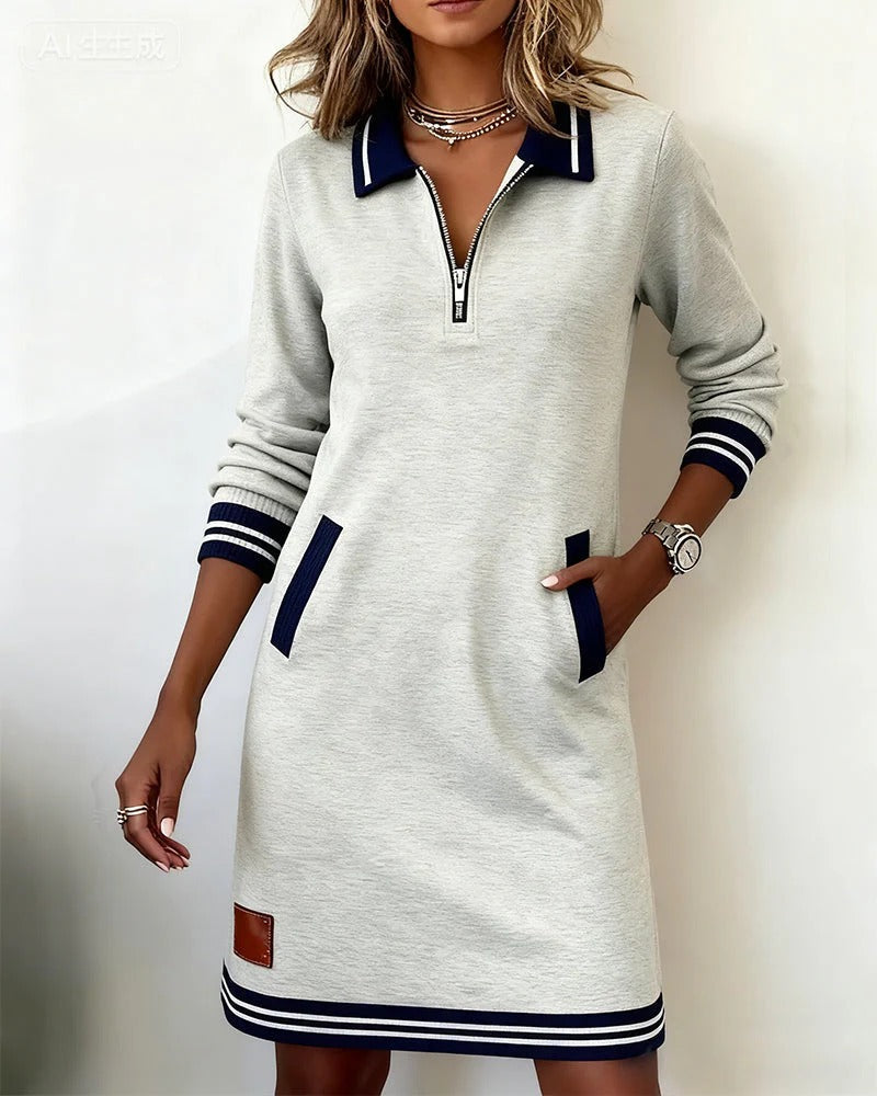 Isobel | Half-Zip Sweatshirt Mini Dress with Contrast Trim