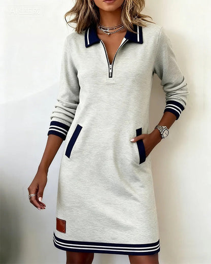 Isobel | Half-Zip Sweatshirt Mini Dress with Contrast Trim