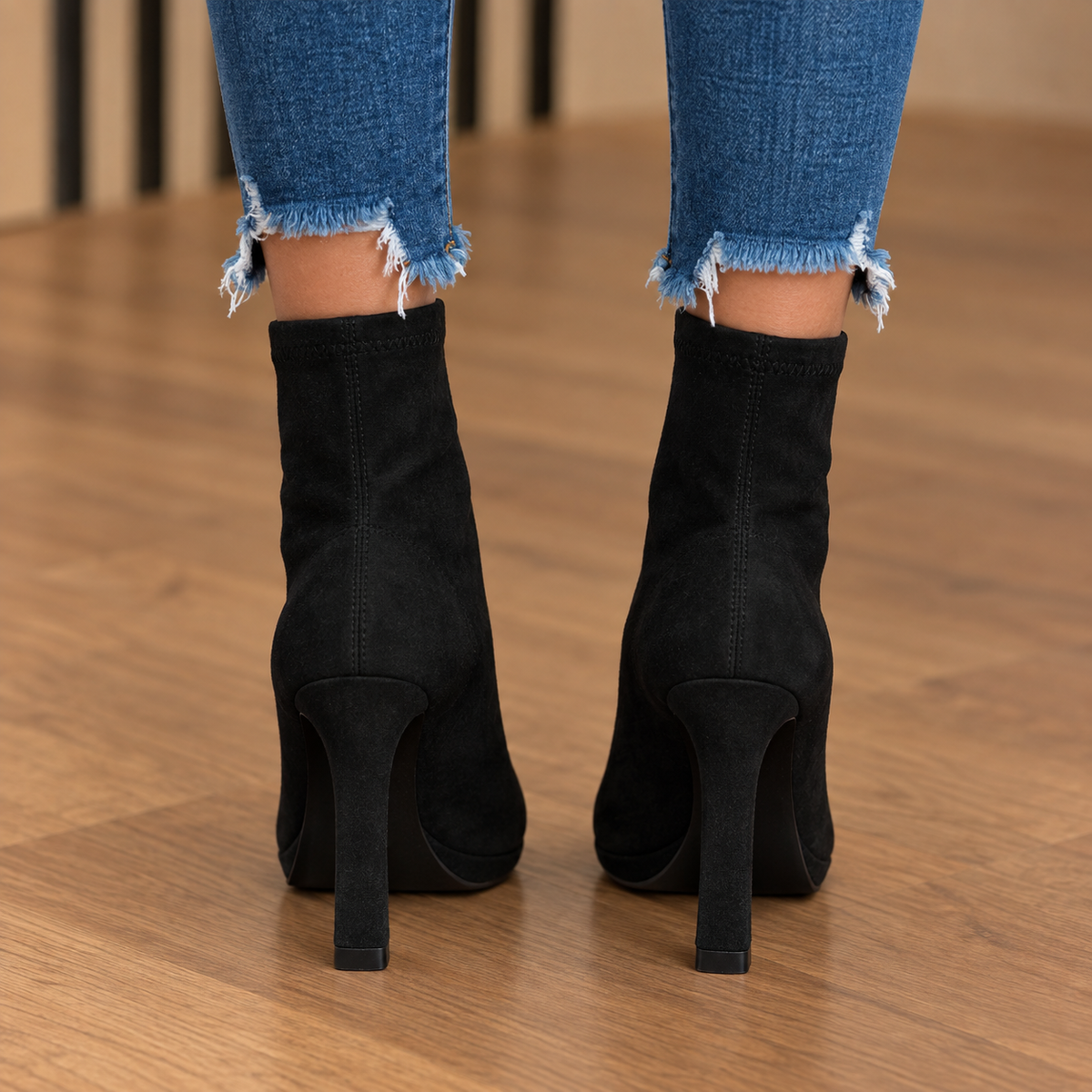 Elke | High Block Heel Faux Suede Ankle Boots with Wide Toe Box