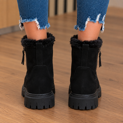 Kirsty | Fur Trim Faux Suede Chunky Sole Ankle Boots