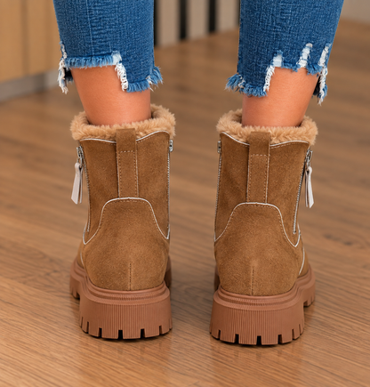 Kirsty | Fur Trim Faux Suede Chunky Sole Ankle Boots