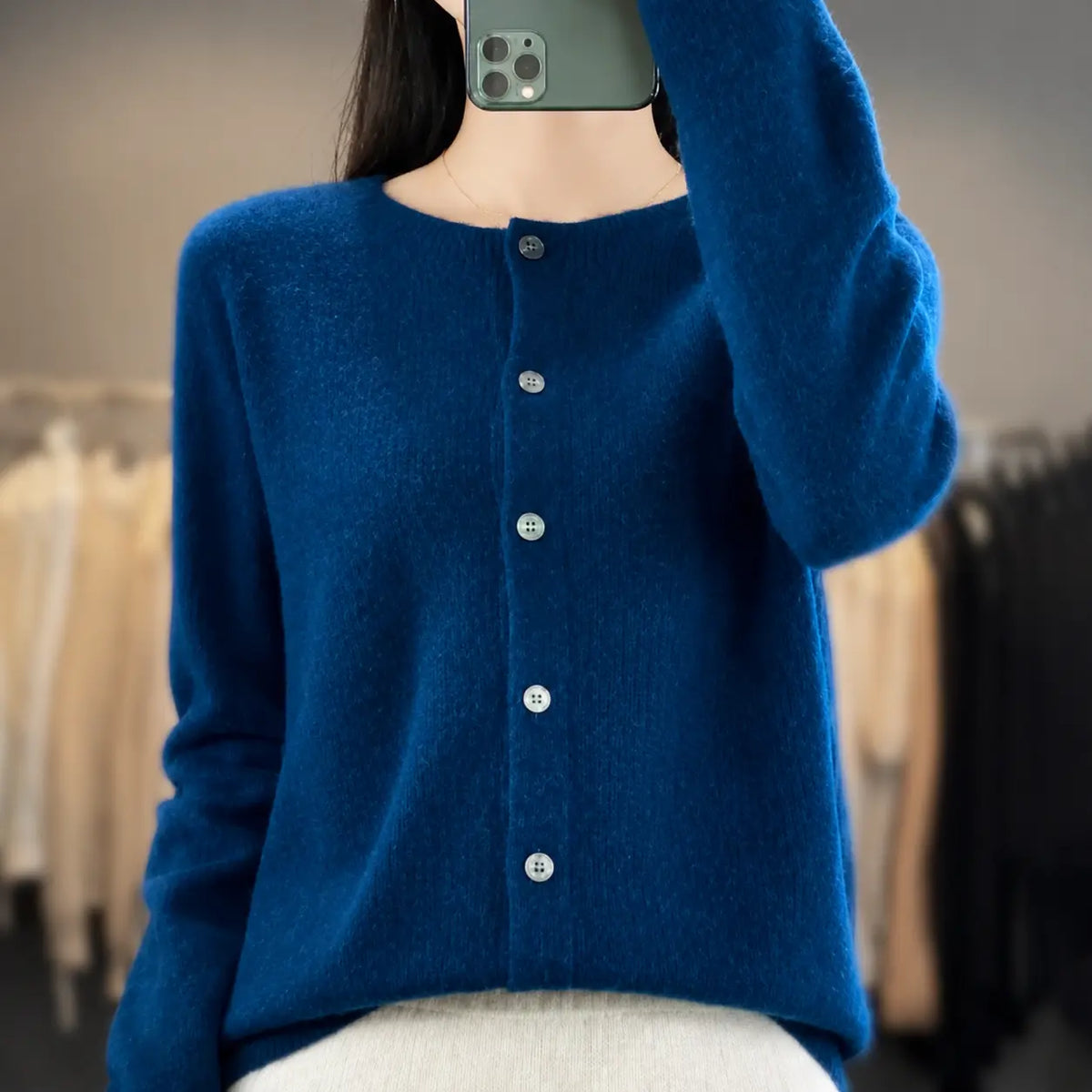 Vera | Round Neck Fine Knit Button Cardigan