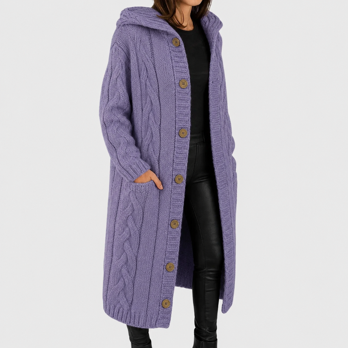 Cara | Hooded Cable Knit Cardigan