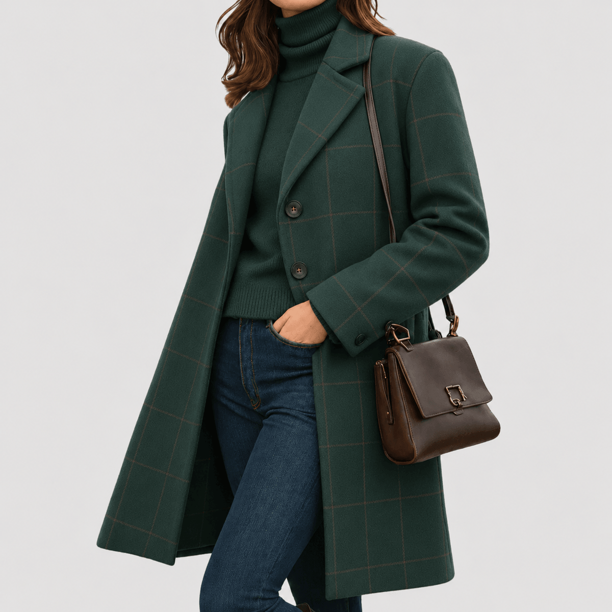 Harrison | Windowpane Check Single-Breasted Longline Coat