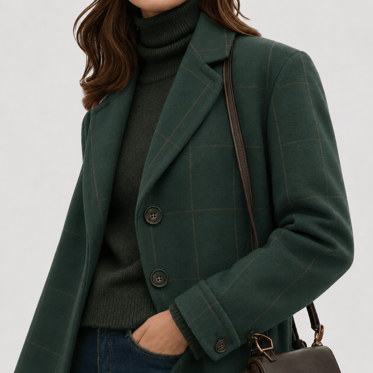 Harrison | Windowpane Check Single-Breasted Longline Coat