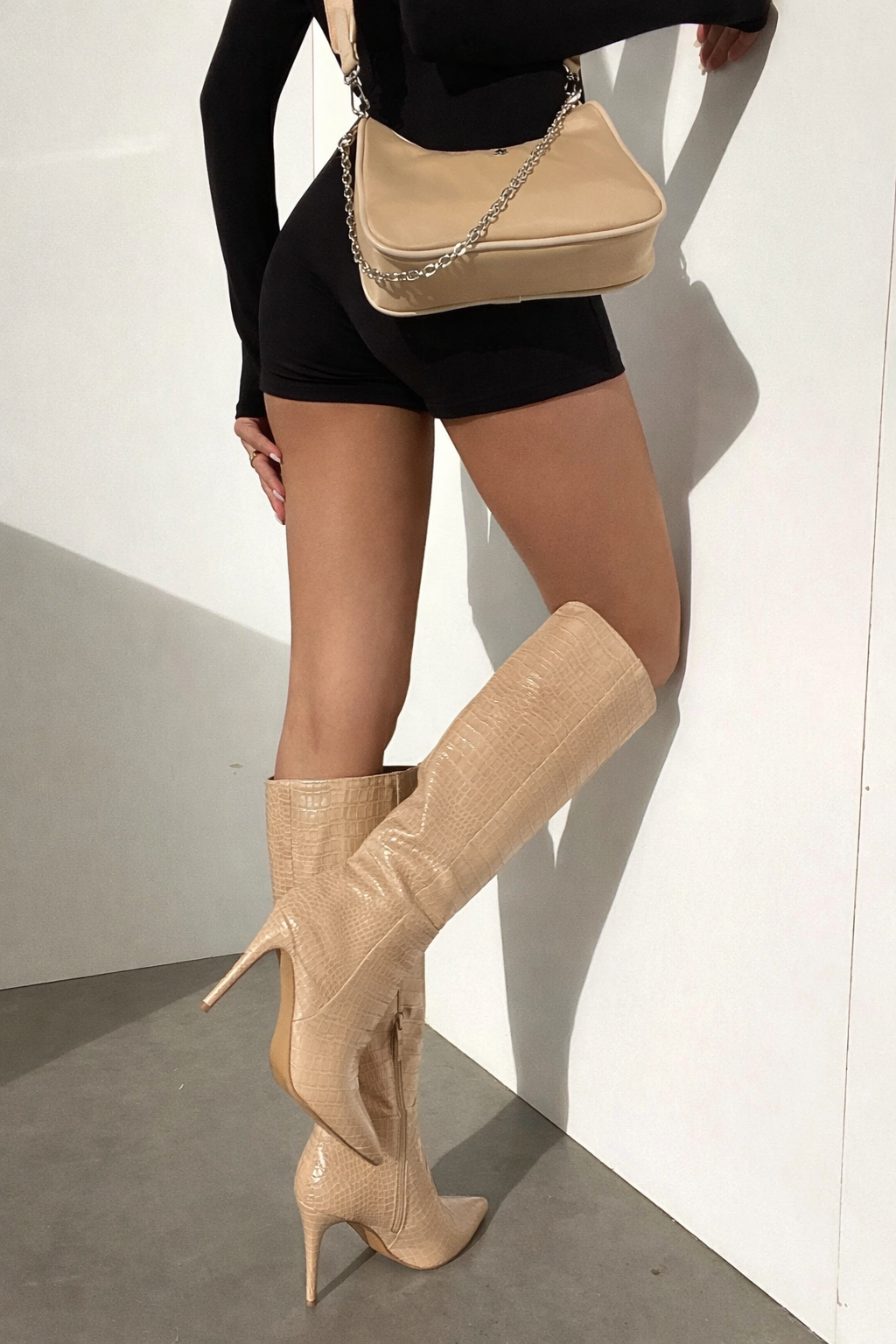 Sophie | Croc Pointed Toe Stiletto Knee High Boots
