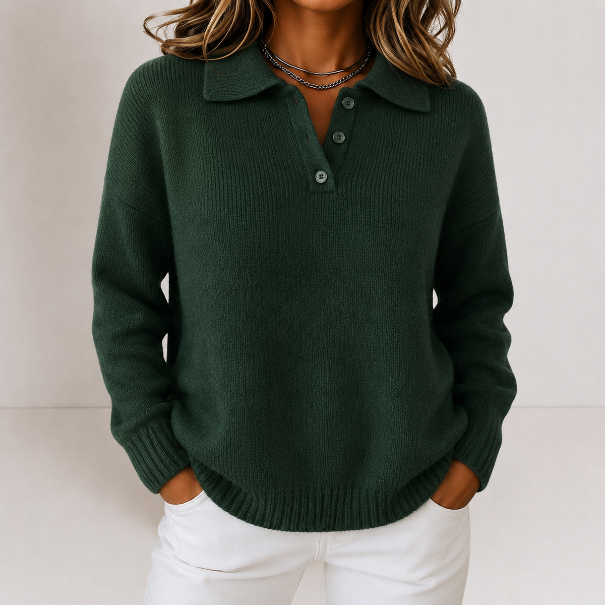 Bethan | Polo Collar Knit Jumper with Button Placket