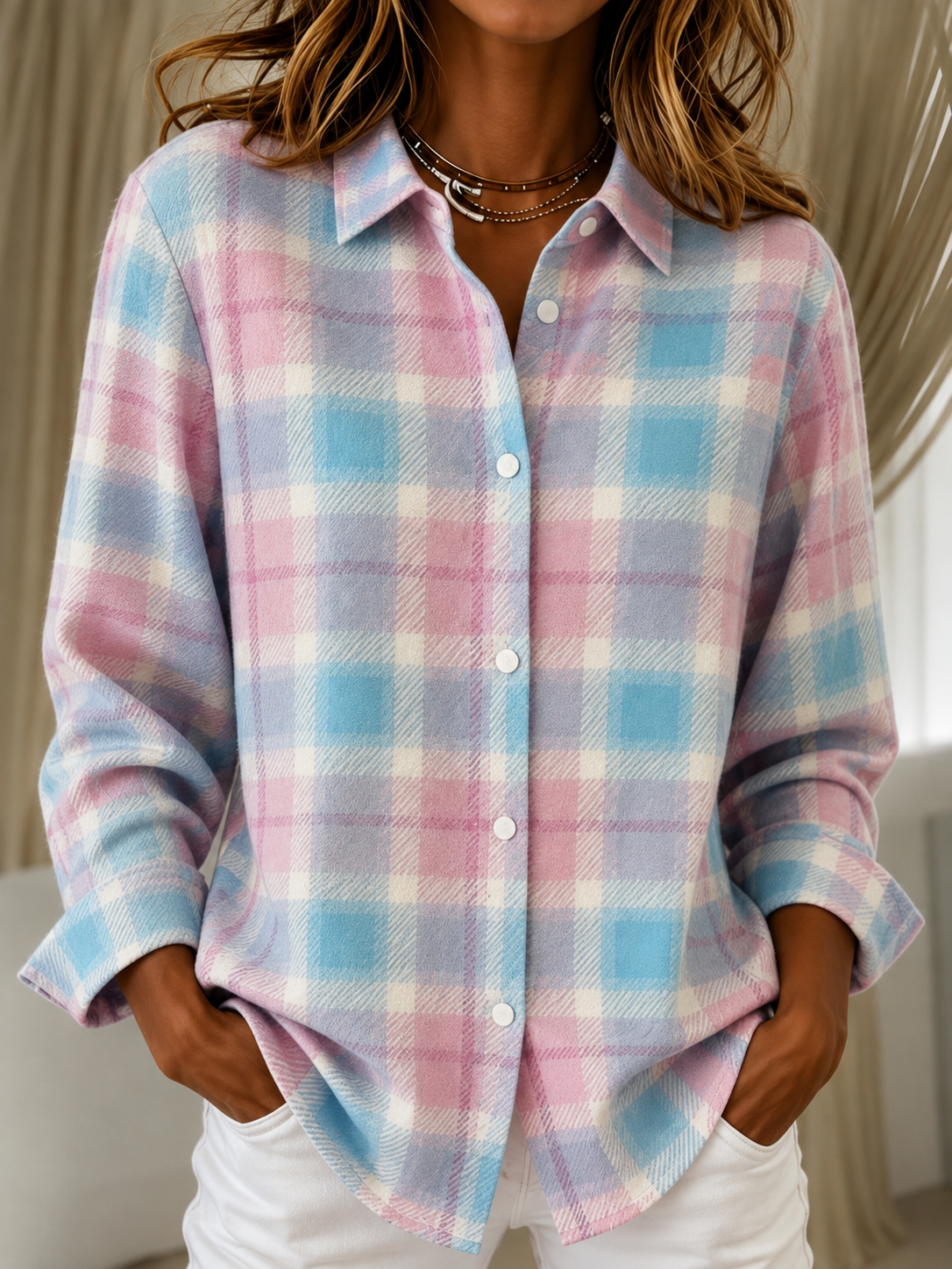 Ottoline | Check Knit Cardigan with Shirt Collar