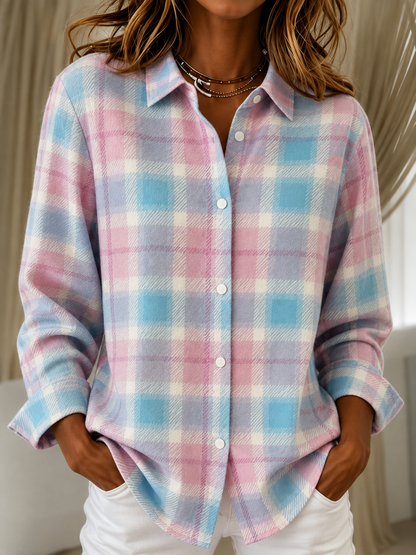 Ottoline | Check Knit Cardigan with Shirt Collar