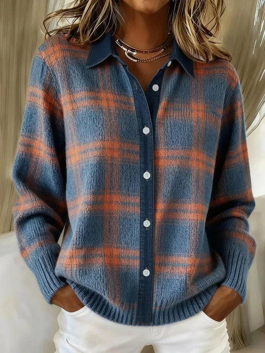 Ottoline | Check Knit Cardigan with Shirt Collar