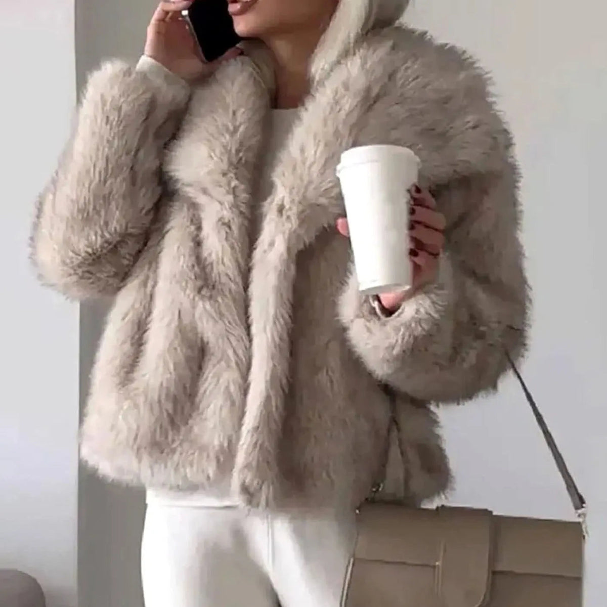 Bethany | Chic Cropped Open-Front Fur Jacket with Wide Lapels