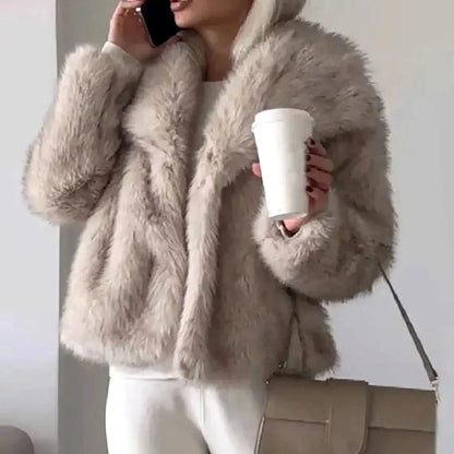 Bethany | Chic Cropped Open-Front Fur Jacket with Wide Lapels