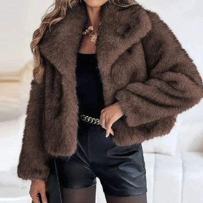Bethany | Chic Cropped Open-Front Fur Jacket with Wide Lapels
