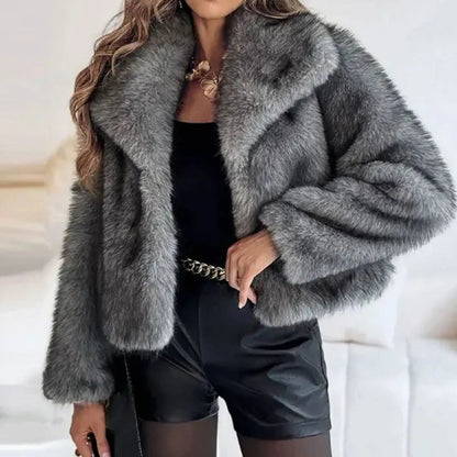 Bethany | Chic Cropped Open-Front Fur Jacket with Wide Lapels