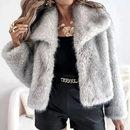 Bethany | Chic Cropped Open-Front Fur Jacket with Wide Lapels
