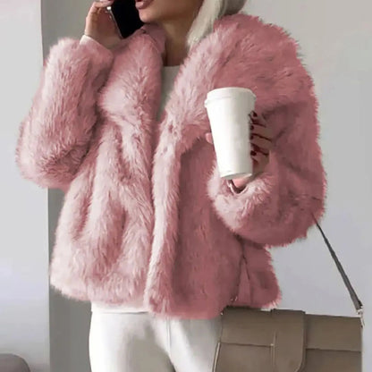 Bethany | Chic Cropped Open-Front Fur Jacket with Wide Lapels