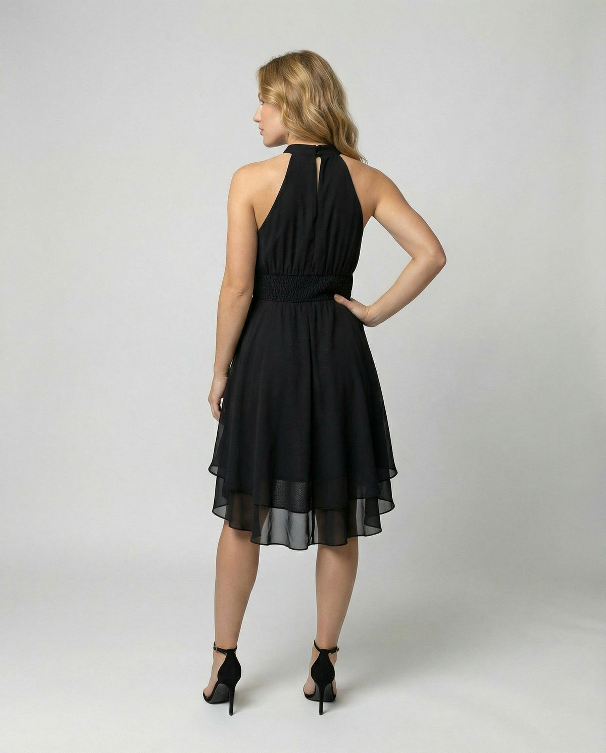 Violetta | Halter Neck Layered Chiffon Midi Dress