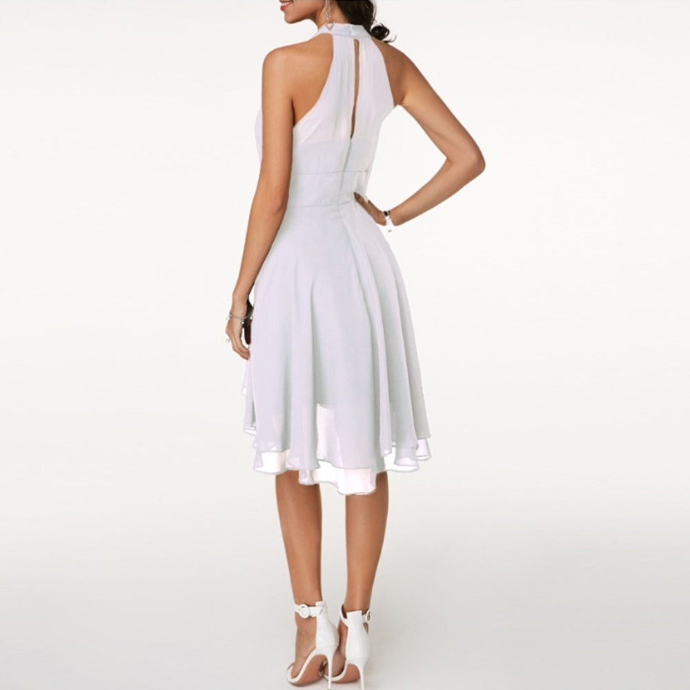 Violetta | Halter Neck Layered Chiffon Midi Dress
