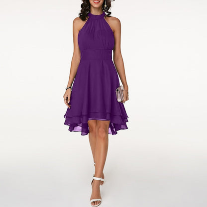 Violetta | Halter Neck Layered Chiffon Midi Dress