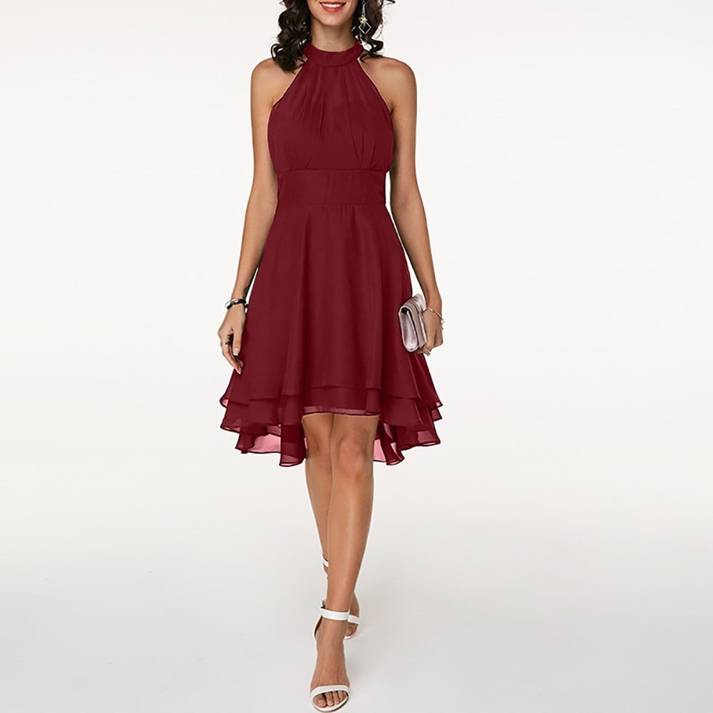 Violetta | Halter Neck Layered Chiffon Midi Dress