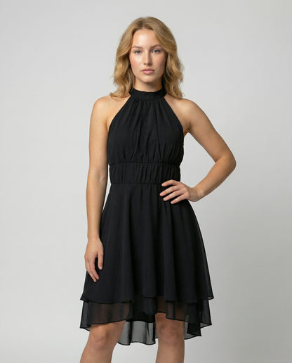 Violetta | Halter Neck Layered Chiffon Midi Dress