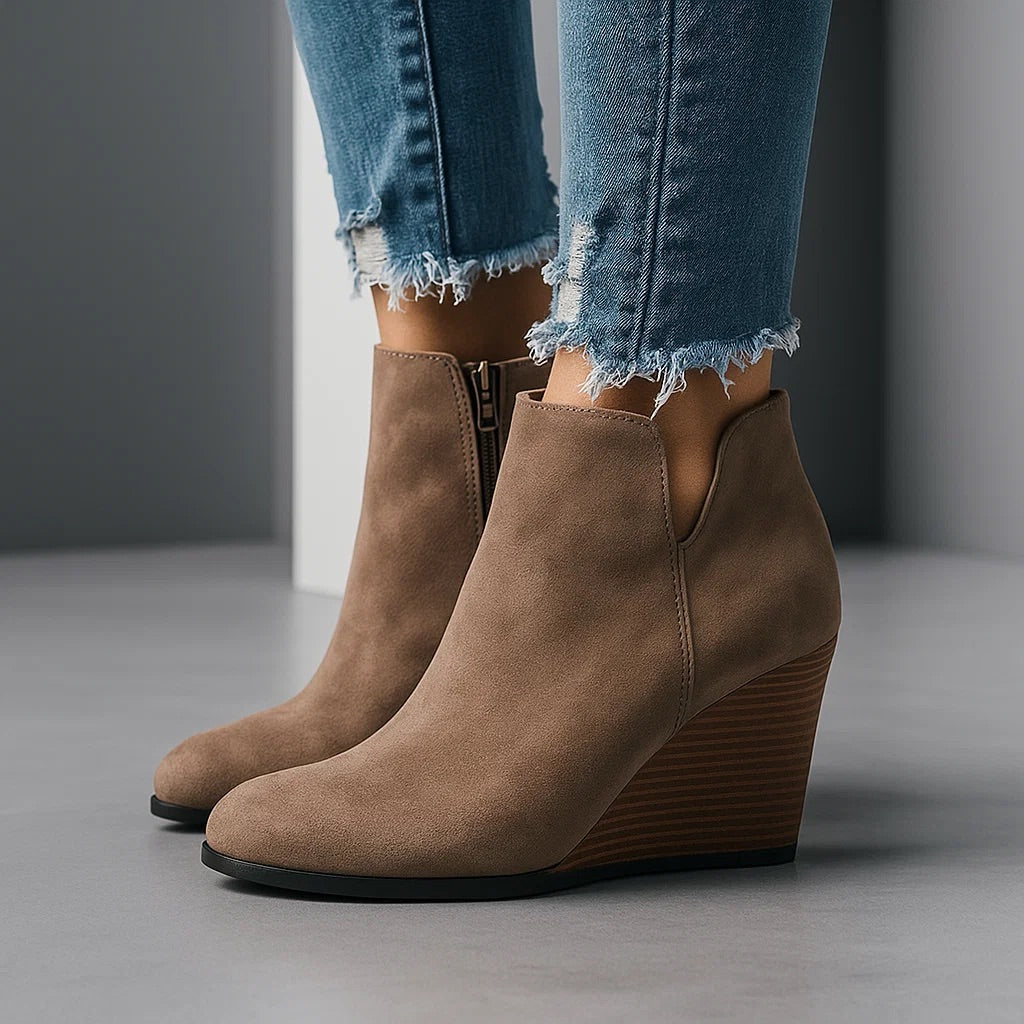 Beatrice | Chic Suede Wedge Ankle Boots with Side Cut-Out