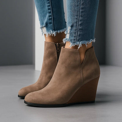 Beatrice | Chic Suede Wedge Ankle Boots with Side Cut-Out