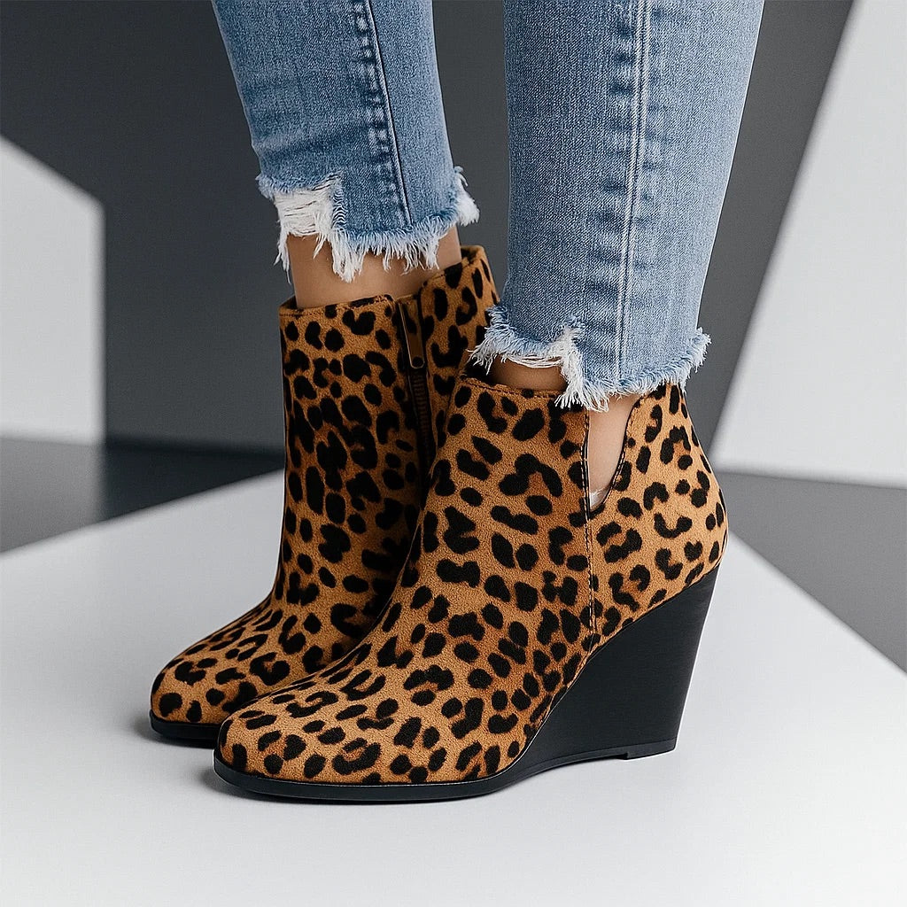 Beatrice | Chic Suede Wedge Ankle Boots with Side Cut-Out