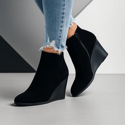 Beatrice | Chic Suede Wedge Ankle Boots with Side Cut-Out