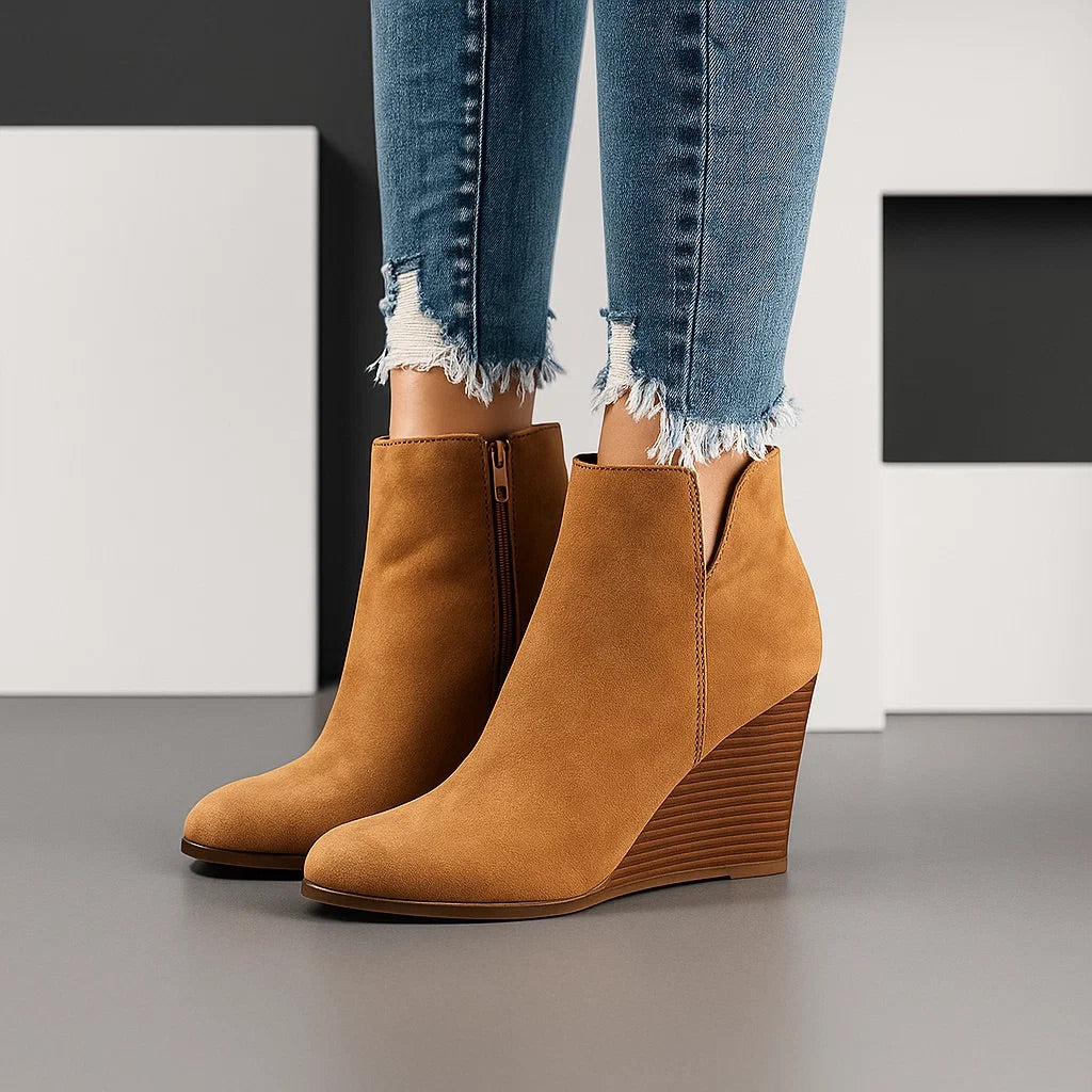 Beatrice | Chic Suede Wedge Ankle Boots with Side Cut-Out