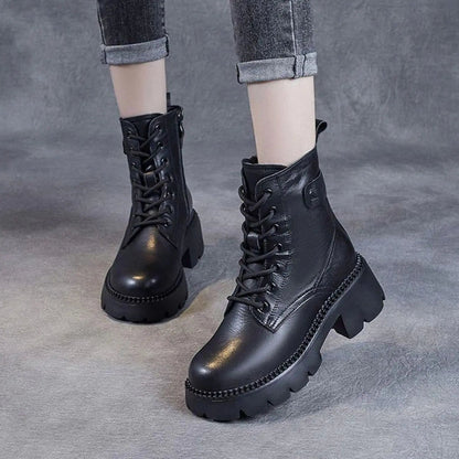 Rosalind | Chunky Platform Lace-Up Leather Ankle Boots with Side Zip