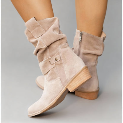 Freya | Suede Slouch Low Block Heel Orthopedic Boots