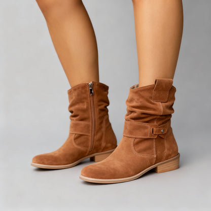 Freya | Suede Slouch Low Block Heel Orthopedic Boots