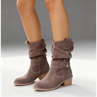 Freya | Suede Slouch Low Block Heel Orthopedic Boots