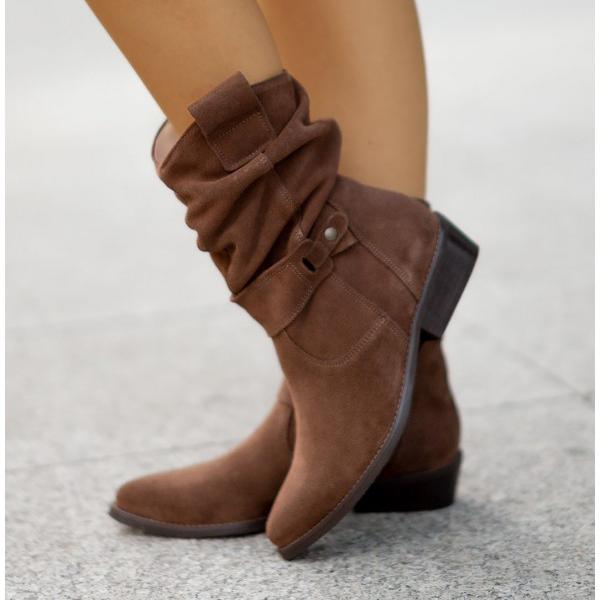 Freya | Suede Slouch Low Block Heel Orthopedic Boots