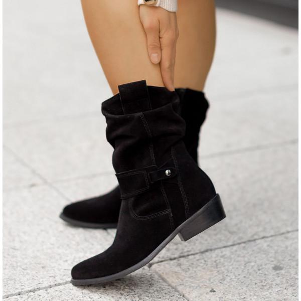 Freya | Suede Slouch Low Block Heel Orthopedic Boots
