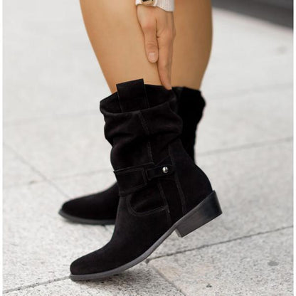 Freya | Suede Slouch Low Block Heel Orthopedic Boots