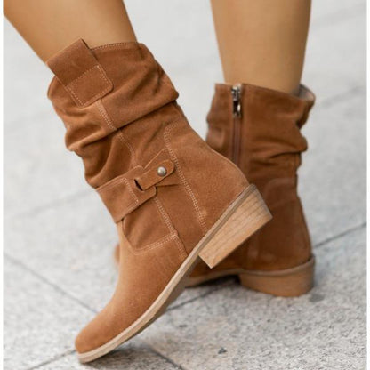 Freya | Suede Slouch Low Block Heel Orthopedic Boots