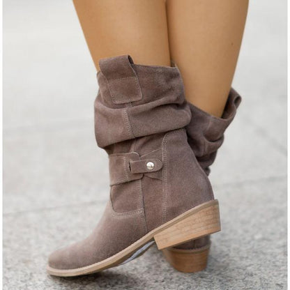 Freya | Suede Slouch Low Block Heel Orthopedic Boots